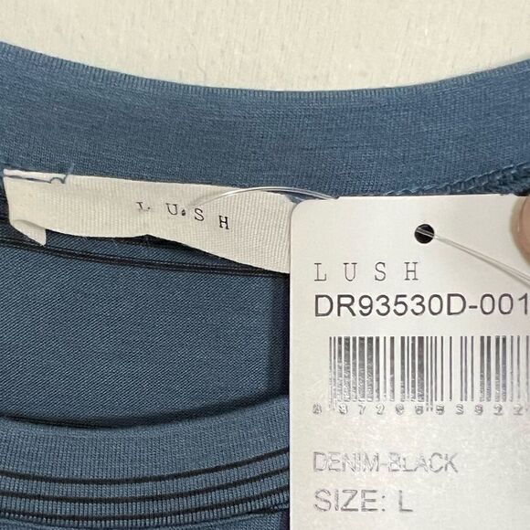 Lush Blue/Black 3/4 Stretch Jersey Knit Swing Dress Size Large - Picture 7 of 8